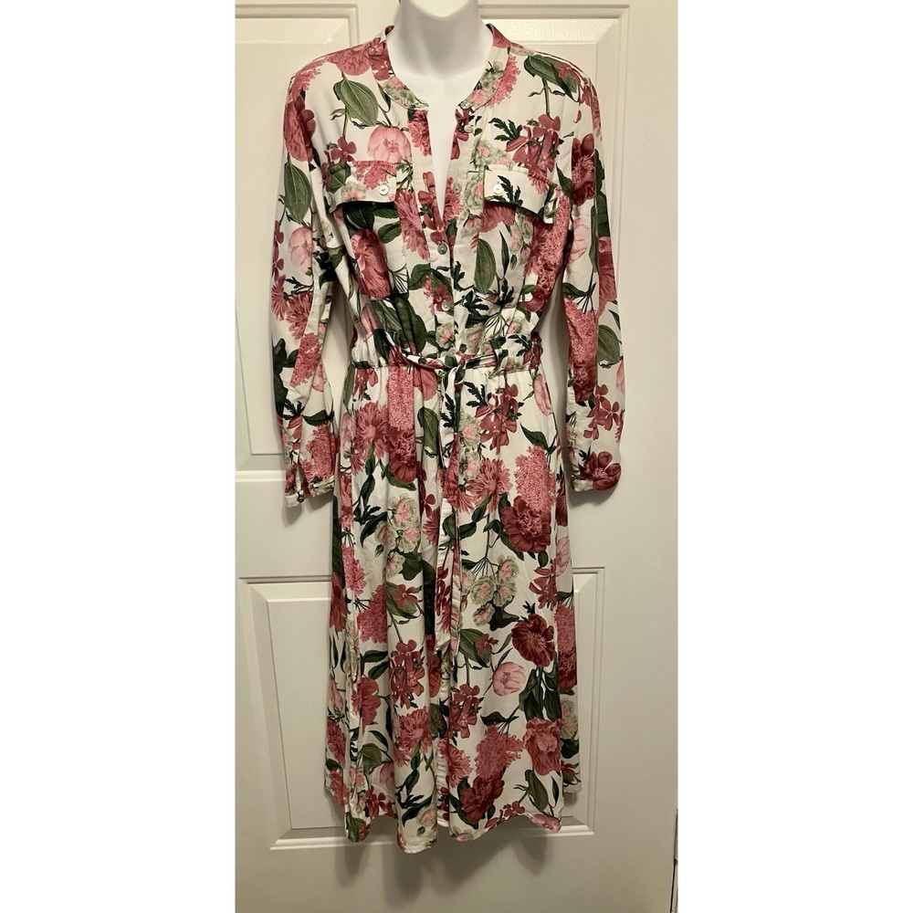 RESERVED Eco Aware Europe UK 8 US 6 Women's Floral Shirt Dress Linen Cottagecore
